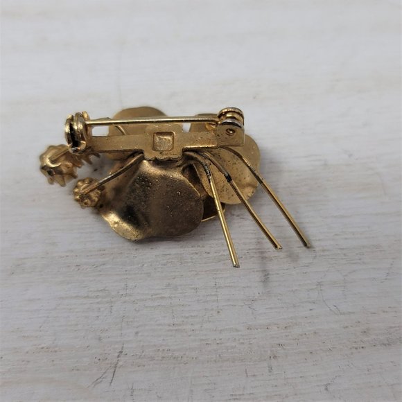 Delicate Vintage Flower Brooch Pin Rhinestone & Pearl - Picture 5 of 6